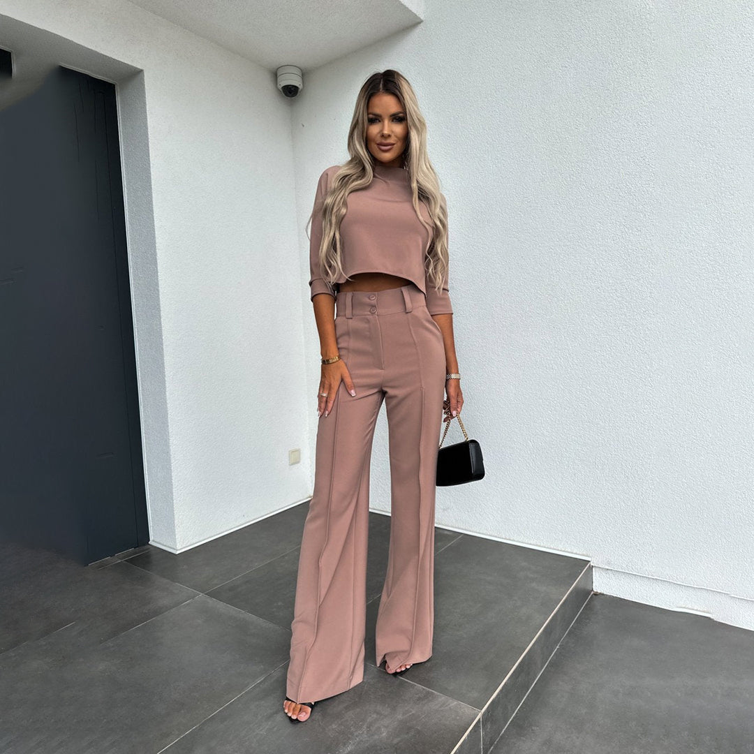 Komplet damski bawełniany elegancki zestaw top i spodnie na wiosnę stylowy casual