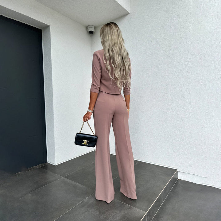 Komplet damski bawełniany elegancki zestaw top i spodnie na wiosnę stylowy casual