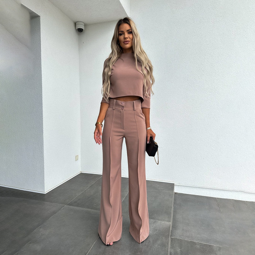 Komplet damski bawełniany elegancki zestaw top i spodnie na wiosnę stylowy casual