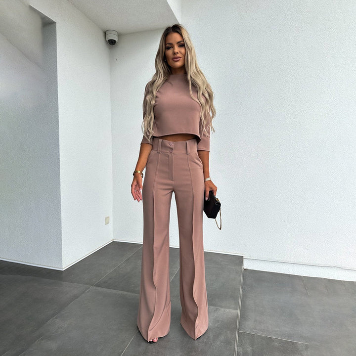 Komplet damski bawełniany elegancki zestaw top i spodnie na wiosnę stylowy casual