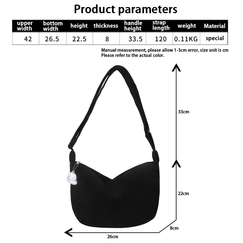 Mala de ombro feminina em Cordura para o outono, bolsa espaçosa para o dia a dia, trabalho e cidade.