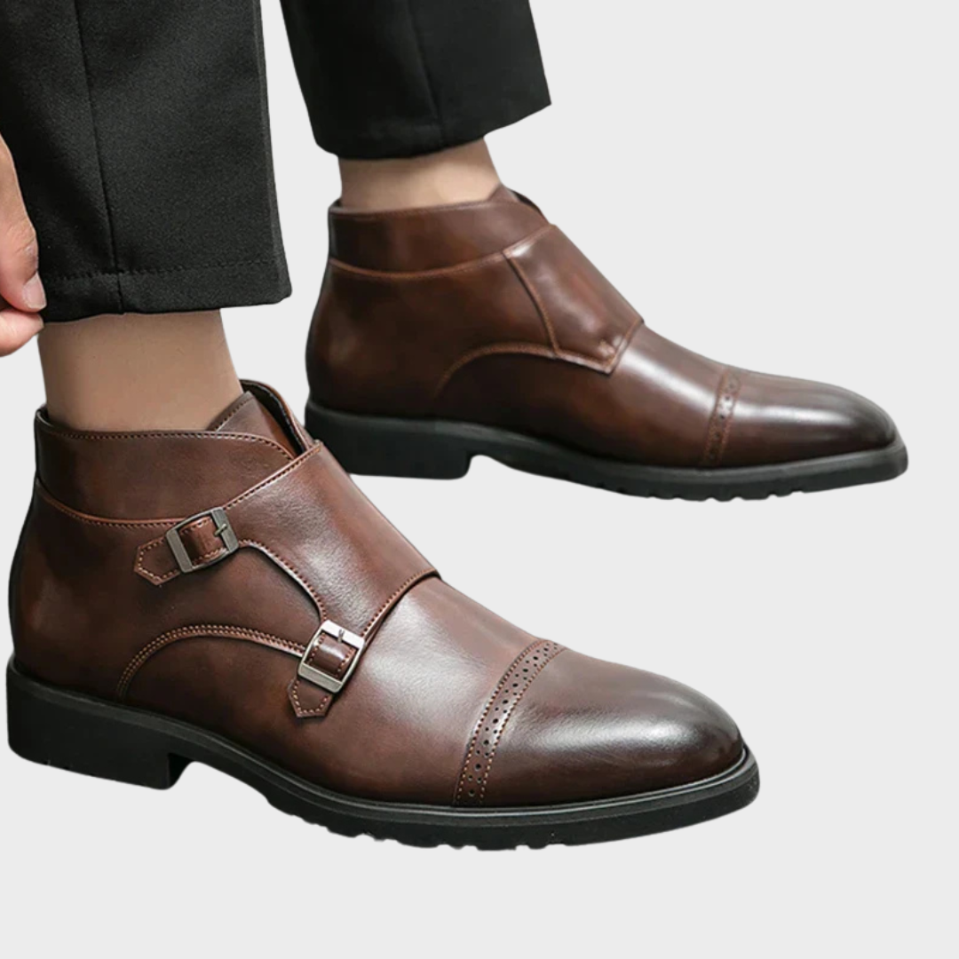 Botki męskie ze skóry ekologicznej z podwójną klamrą eleganckie buty za kostkę na jesień