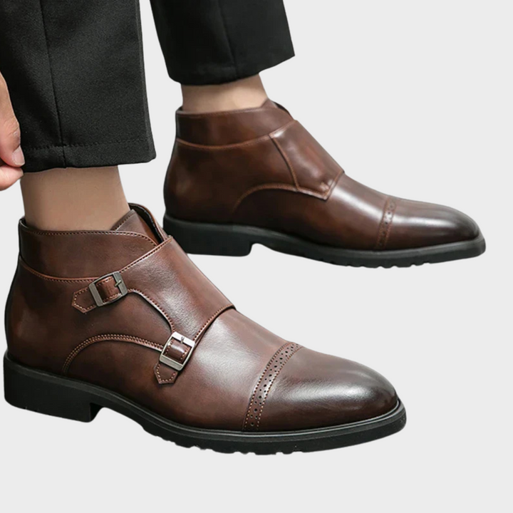 Botki męskie ze skóry ekologicznej z podwójną klamrą eleganckie buty za kostkę na jesień