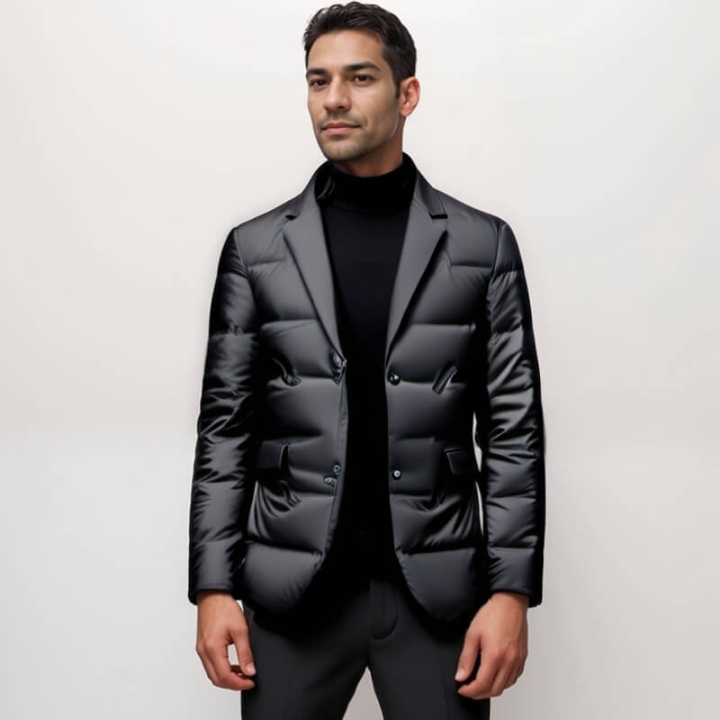 Blazer masculino acolchoado de inverno com enchimento quente elegante para o inverno