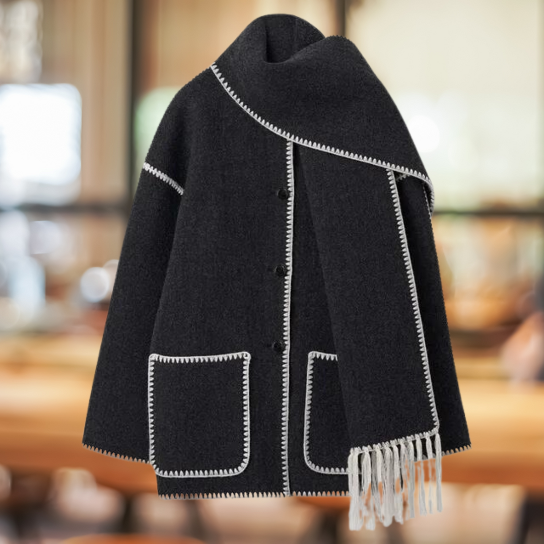 Renata™ - Elegancki Płaszcz Wełniany z Zimowym Szalikiem