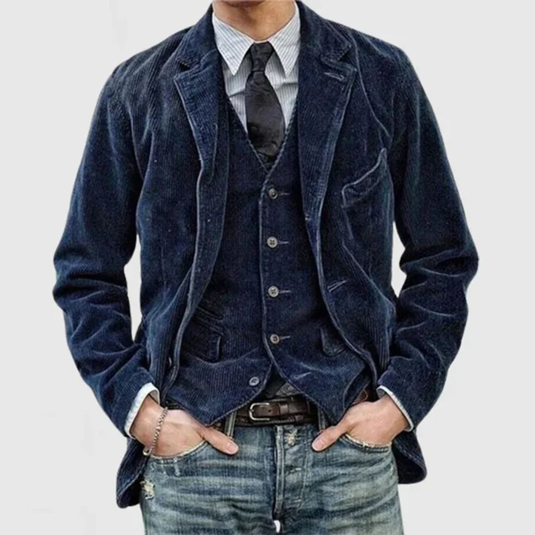 Marynarka męska sztruksowa bawełniana elegancka casualowa wiosenna klasyczna blazer