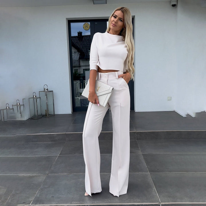 Komplet damski bawełniany elegancki zestaw top i spodnie na wiosnę stylowy casual