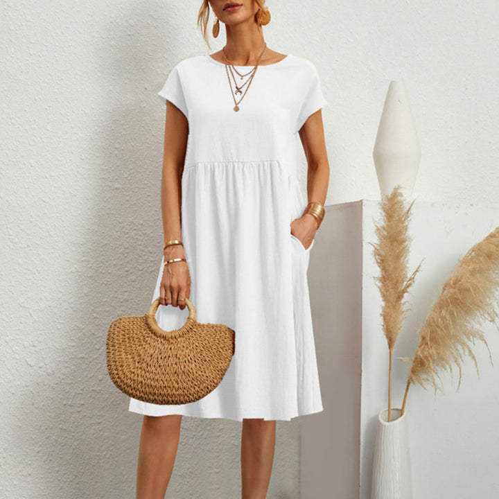 Sukienka damska bawełniana letnia midi casual krótki rękaw lekka na lato elegancka