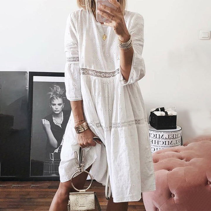 Sukienka damska bawełniana letnia oversize z długim rękawem boho casual midi