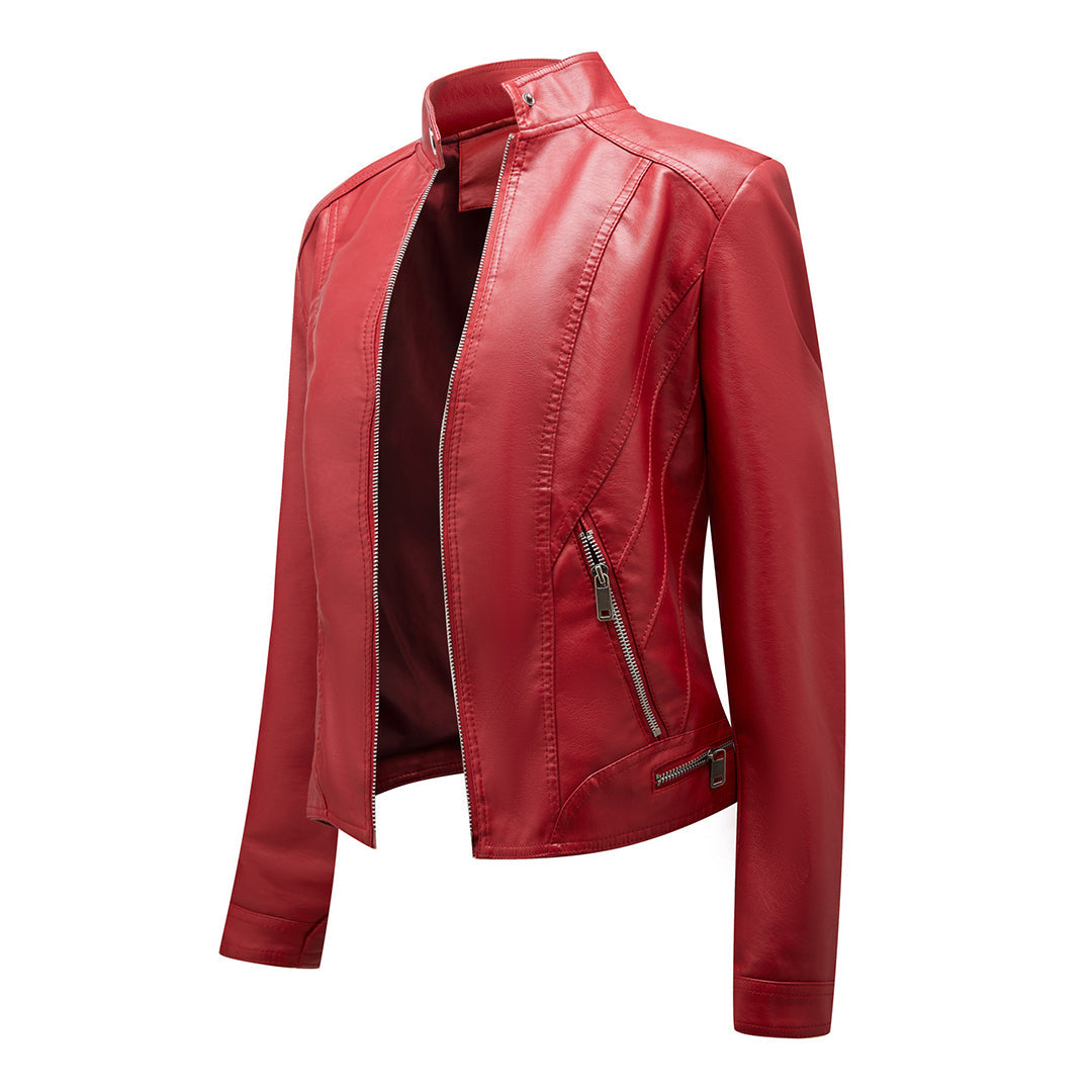 Kurtka damska skórzana biker ramoneska na wiosnę i jesień lekka elegancka casualowa