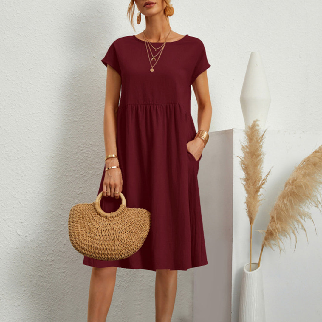 Sukienka damska bawełniana letnia midi casual krótki rękaw lekka na lato elegancka