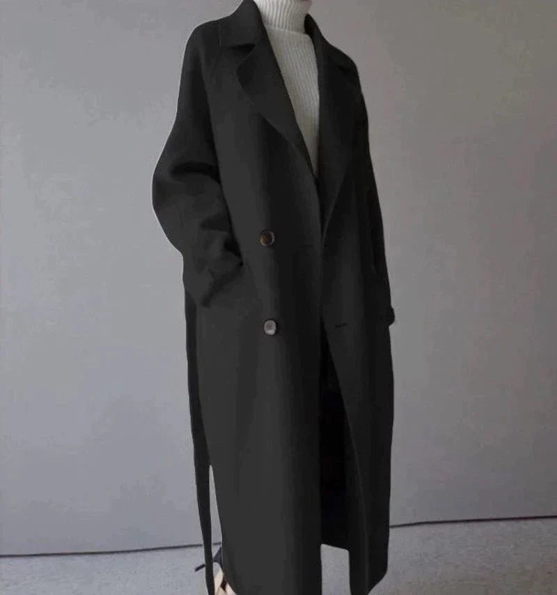 Płaszcz damski wełniany długi elegancki z paskiem płaszcz przejściowy damski na wiosnę