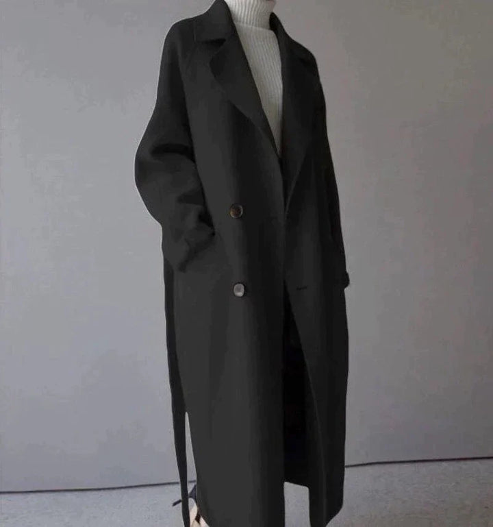 Płaszcz damski wełniany długi elegancki z paskiem płaszcz przejściowy damski na wiosnę