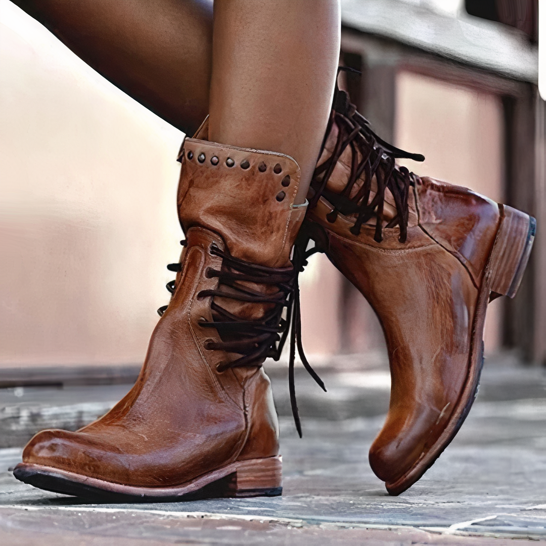 Women's leather ankle boots spring lace-up casual style elegant comfortable everyday