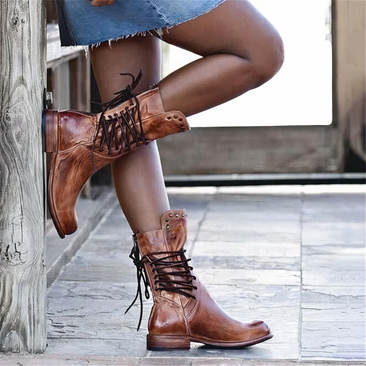 Women's leather ankle boots spring lace-up casual style elegant comfortable everyday