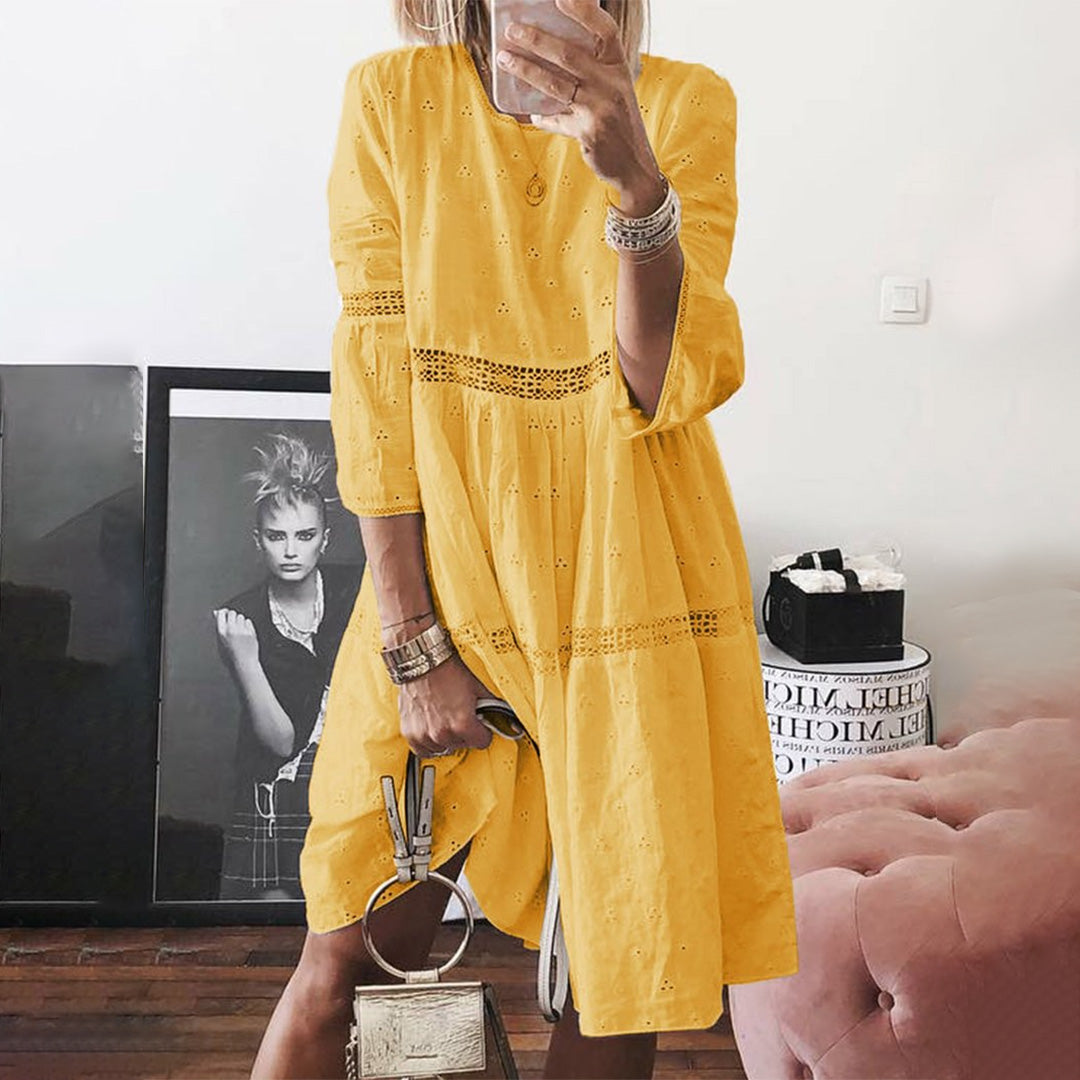 Sukienka damska bawełniana letnia oversize z długim rękawem boho casual midi