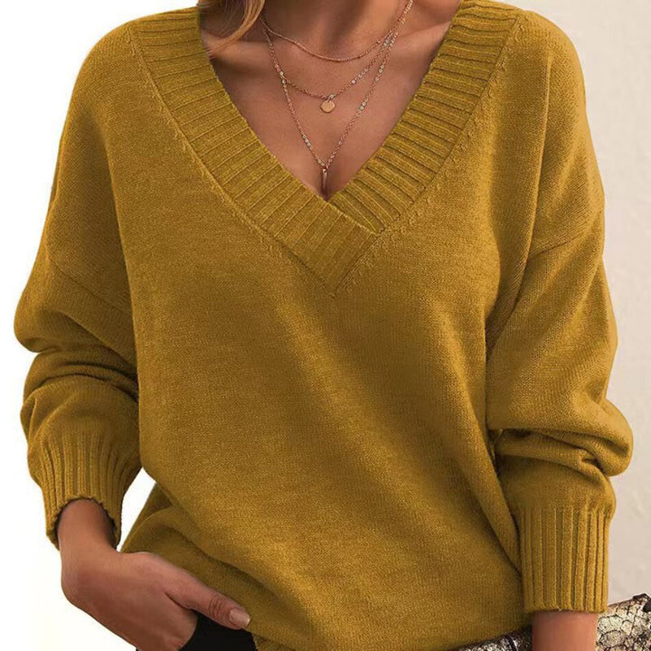 Liliana - Stylowy casualowy sweter z dekoltem w szpic
