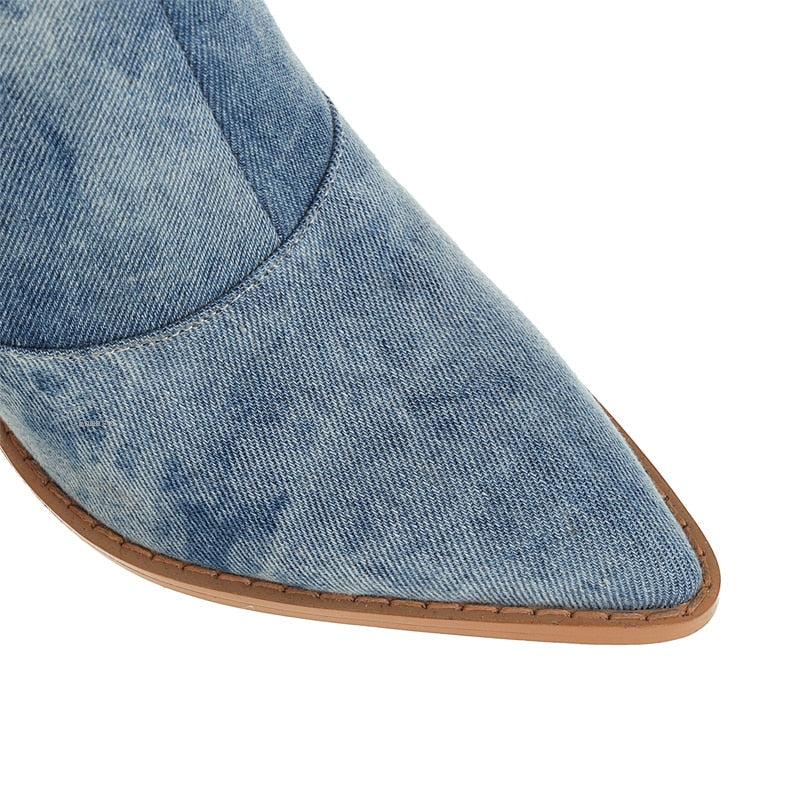 Botas de senhora estilo cowboy em pele acima do joelho com salto bloco clássicas para a primavera