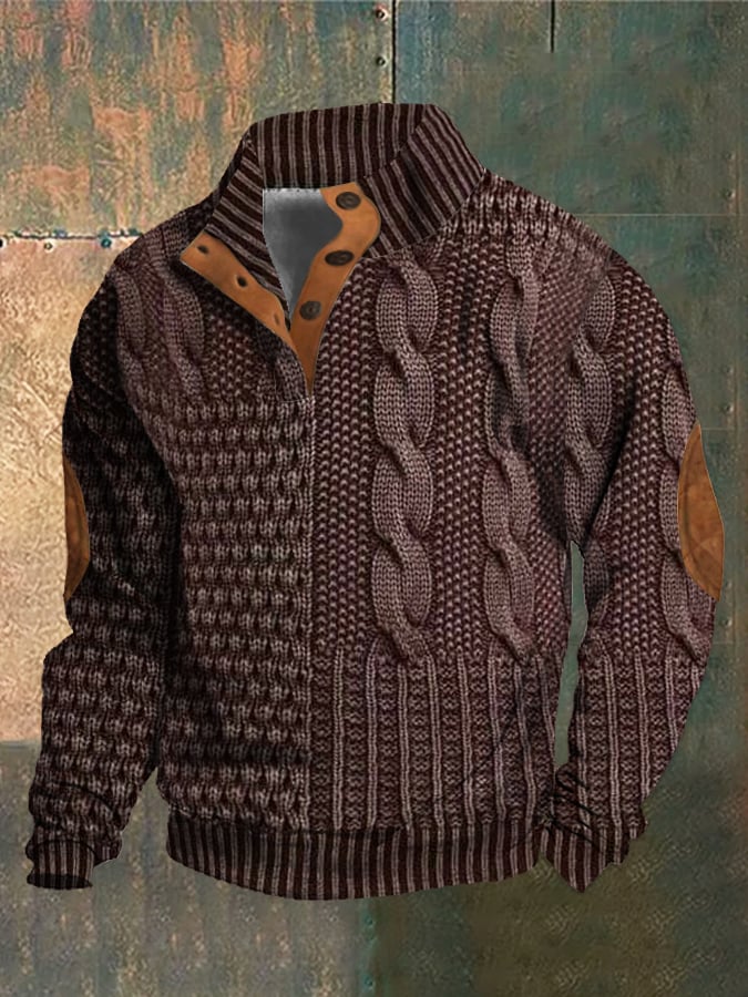 Sweter męski wełniany na jesień – dzianinowy golf casual z grubym splotem
