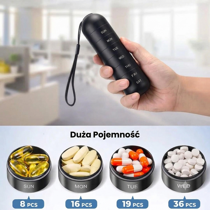Pudełko aluminiowe 7 przegródek szczelne do tabletek i witamin podróżne