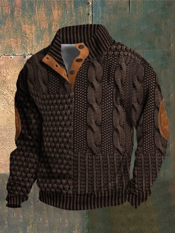 Sweter męski wełniany na jesień – dzianinowy golf casual z grubym splotem