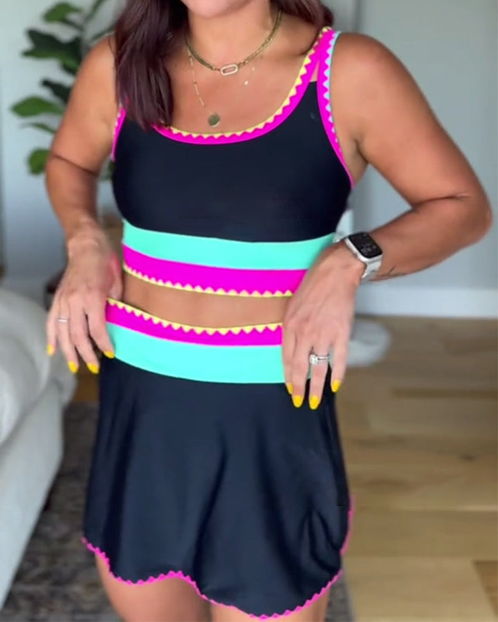 Tankini damskie 3-częściowe szybkoschnące z narzutką modelujące sylwetkę na lato