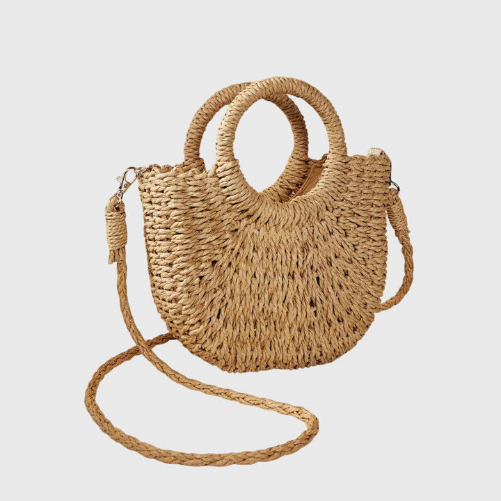 Mala de ombro feminina de palha para o verão – mala de praia trançada tipo shopper para férias
