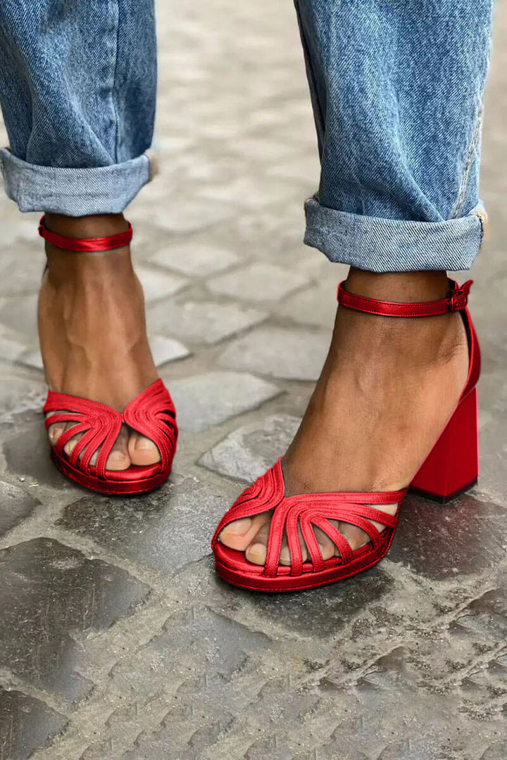 Szpilki damskie na lato z zapięciem na kostkę eleganckie stabilny obcas dwukolorowe