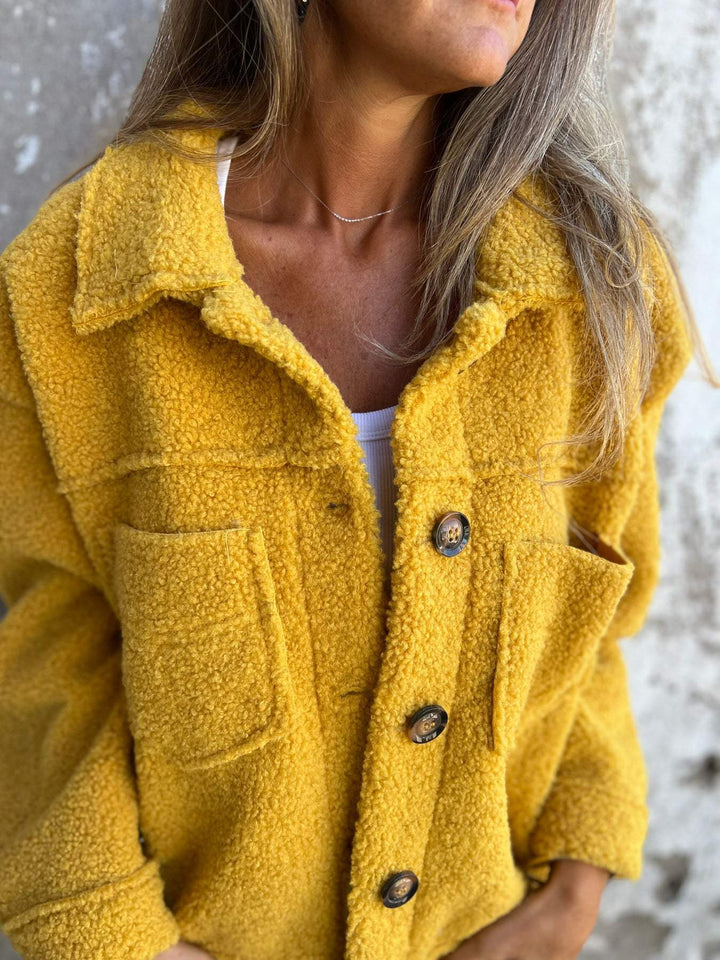 Kurtka damska fleece oversize na jesień i zimę zapinana z kołnierzem casual