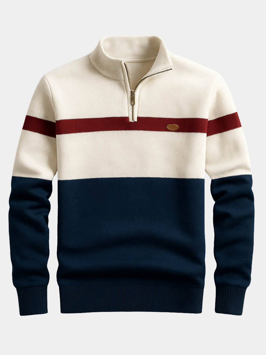 Męska bluza bawełniana z zamkiem pod szyją color block jesień dzianina