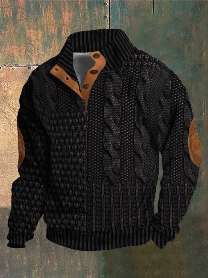 Sweter męski wełniany na jesień – dzianinowy golf casual z grubym splotem