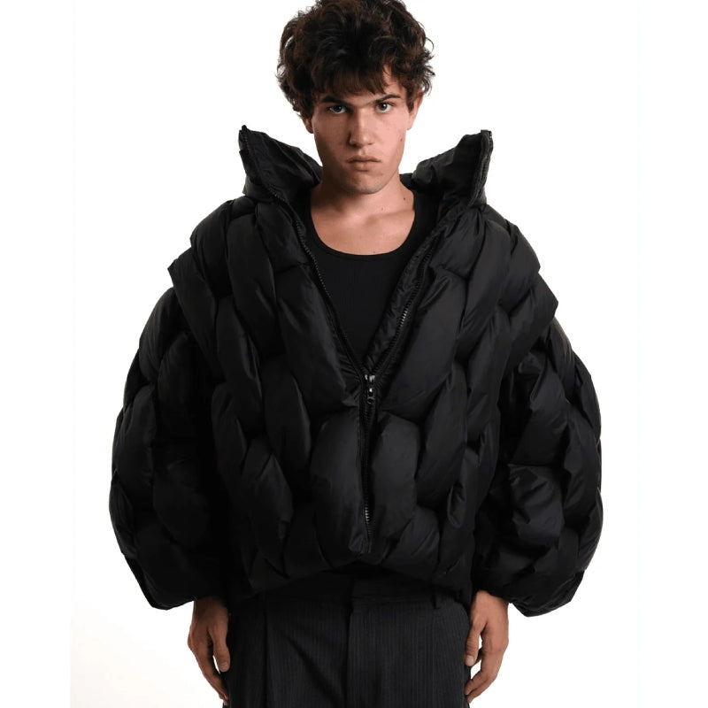 Kurtka puchowa damska oversize z kołnierzem zimowa krótka ciepła