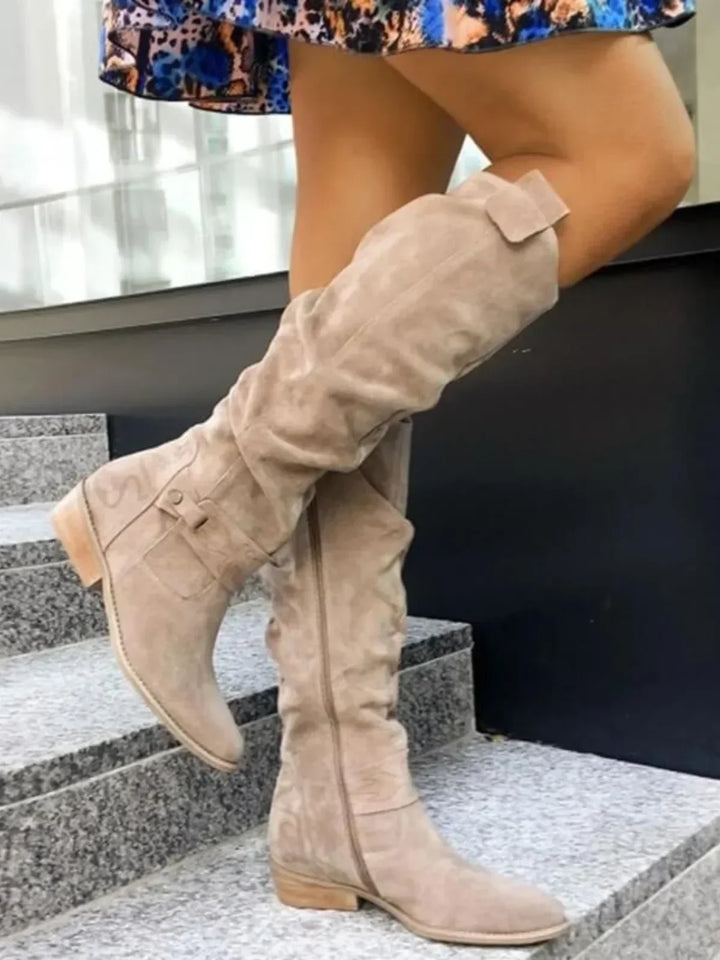 Kozaki damskie za kolano eleganckie z niskim obcasem na jesień do codziennych stylizacji