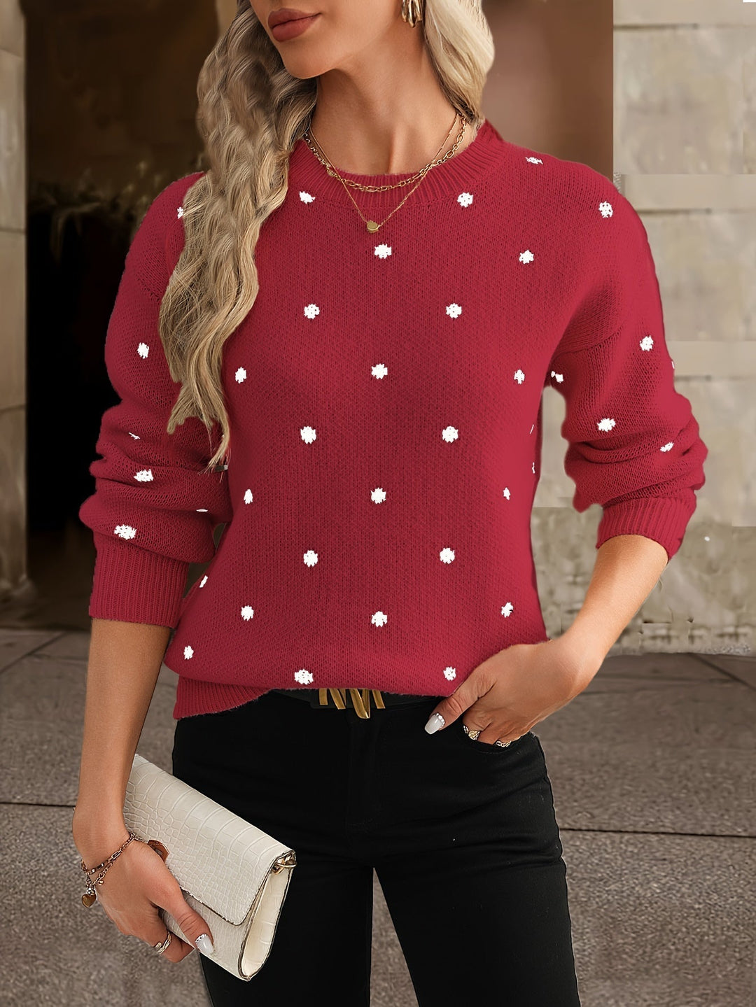 Sweter damski z dzianiny w groszki z okrągłym dekoltem na lato do codziennych stylizacji