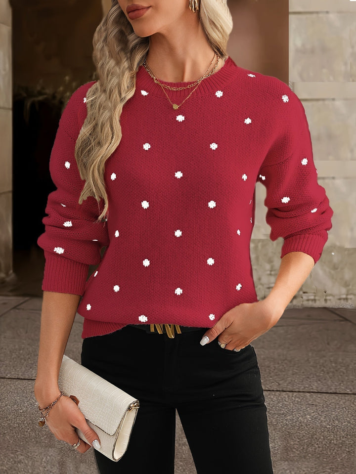Sweter damski z dzianiny w groszki z okrągłym dekoltem na lato do codziennych stylizacji