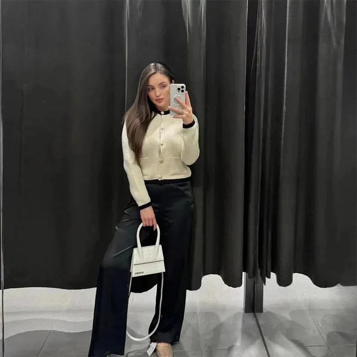 Kardigan damski z dzianiny wełnianej zapinany na guziki w stylu casual na jesień