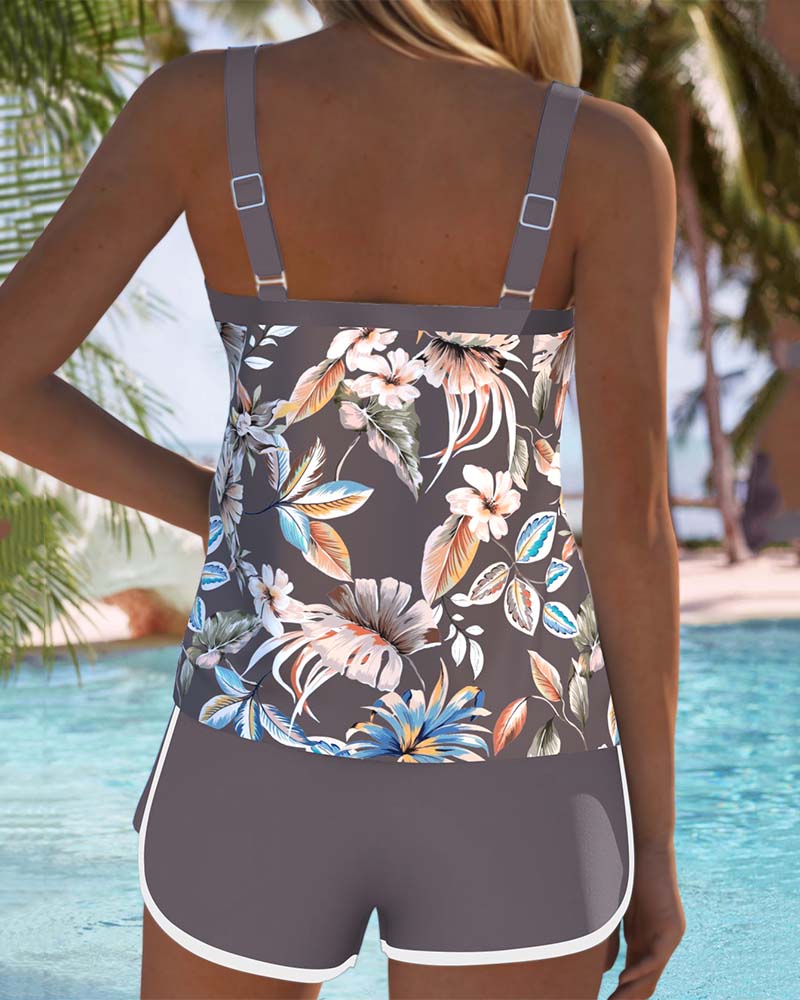 Tankini damskie z dekoltem U i nadrukiem szybkoschnące modelujące sylwetkę na lato