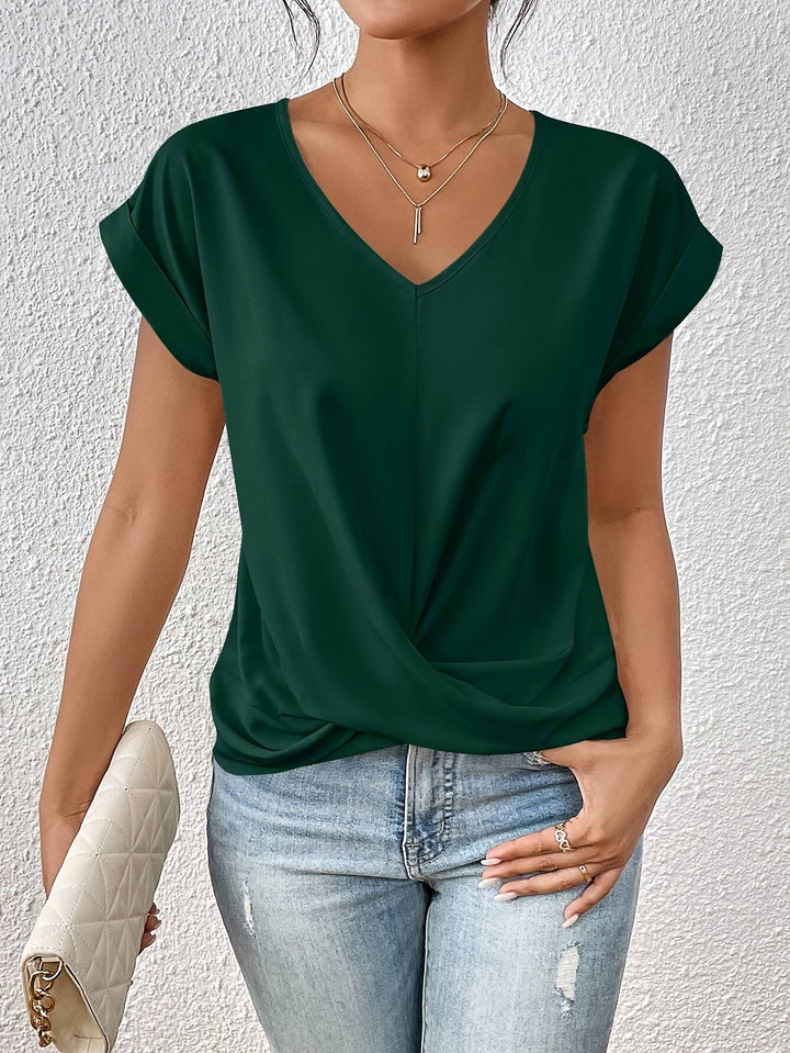 T-shirt de algodão para mulher com decote em V casual para o outono