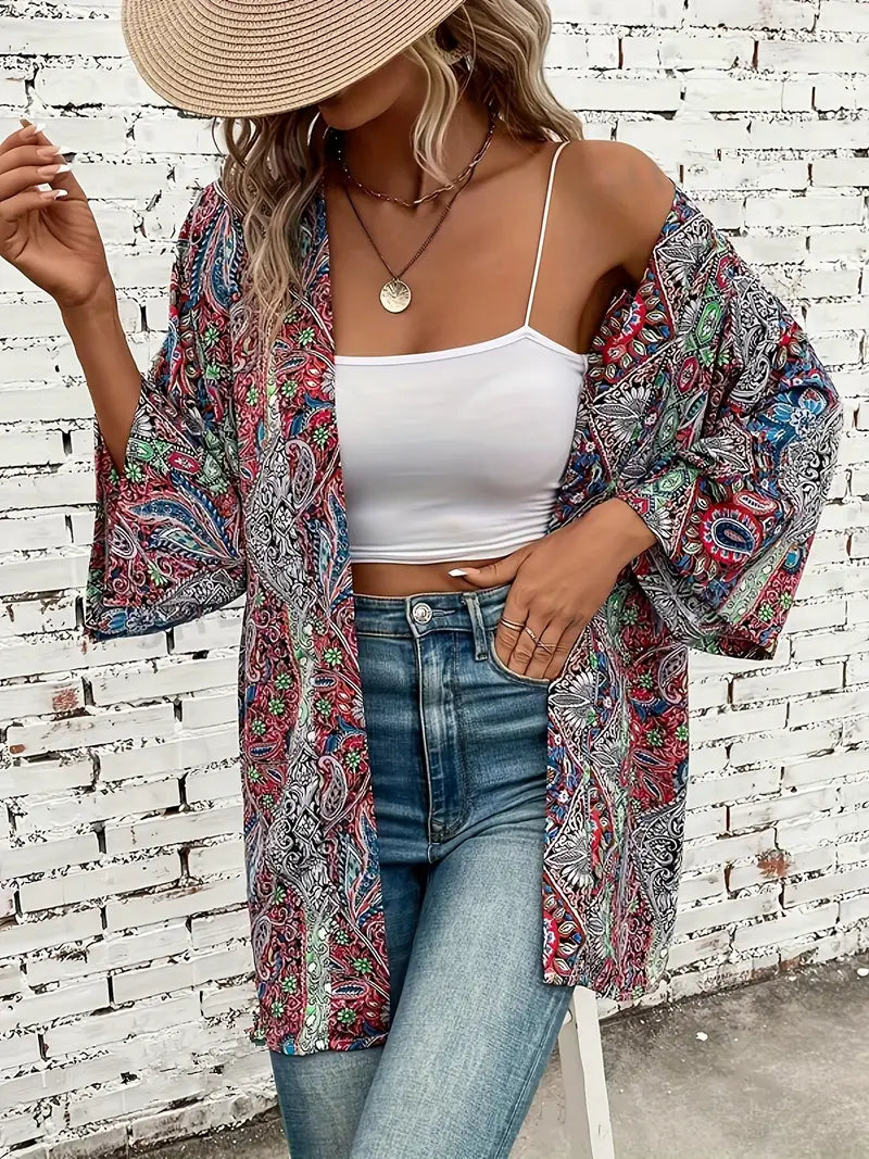 Kimono damskie bawełniane na lato – lekka narzutka boho z długim rękawem