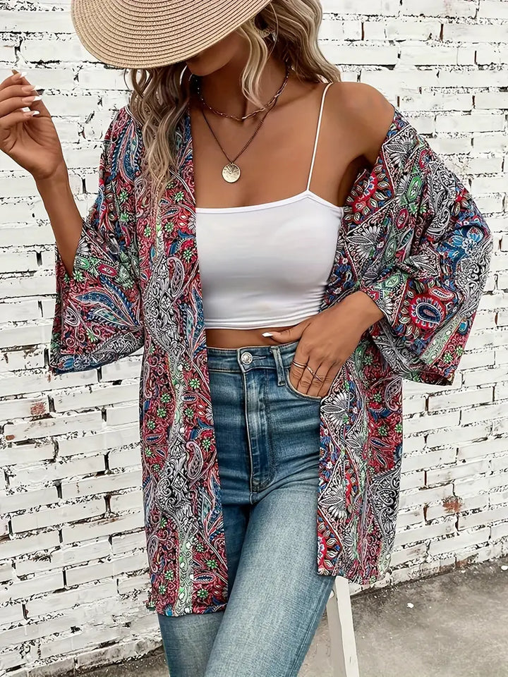 Kimono damskie bawełniane na lato – lekka narzutka boho z długim rękawem