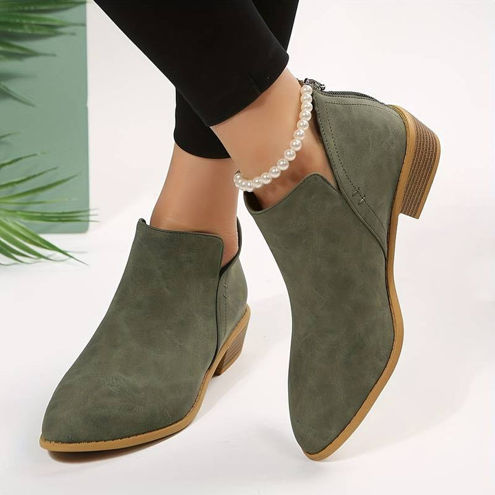 Botins de senhora em pele casuais com salto baixo para a estação primavera-outono