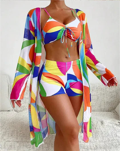 Strój kąpielowy damski 3 części bikini szybkoschnący zestaw plażowy na lato modny