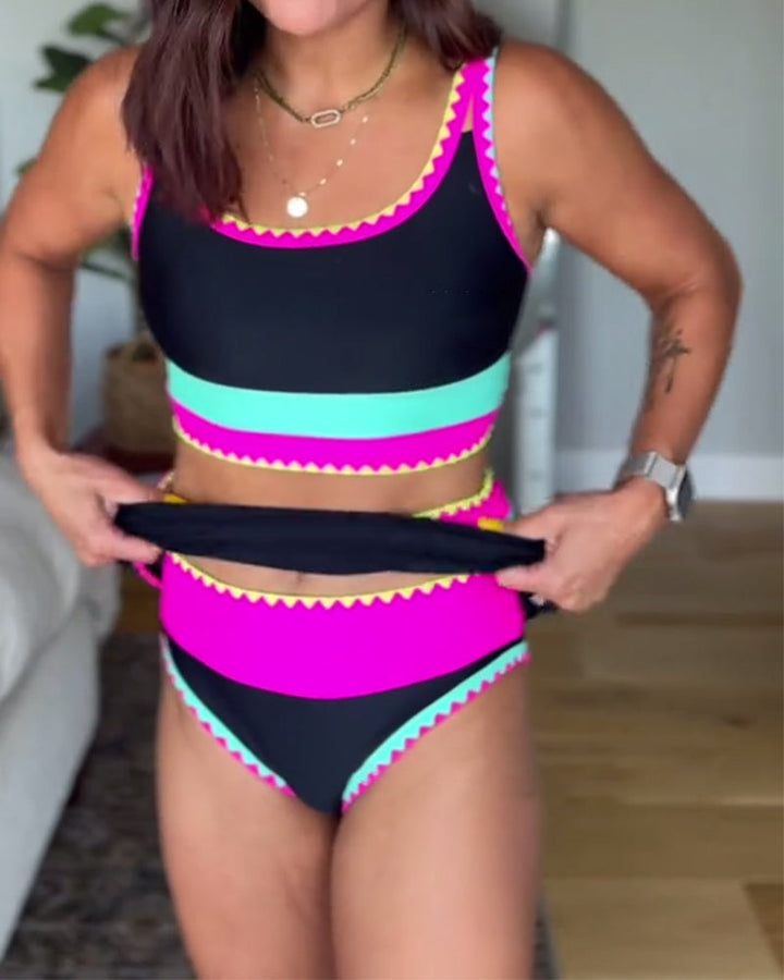 Tankini damskie 3-częściowe szybkoschnące z narzutką modelujące sylwetkę na lato