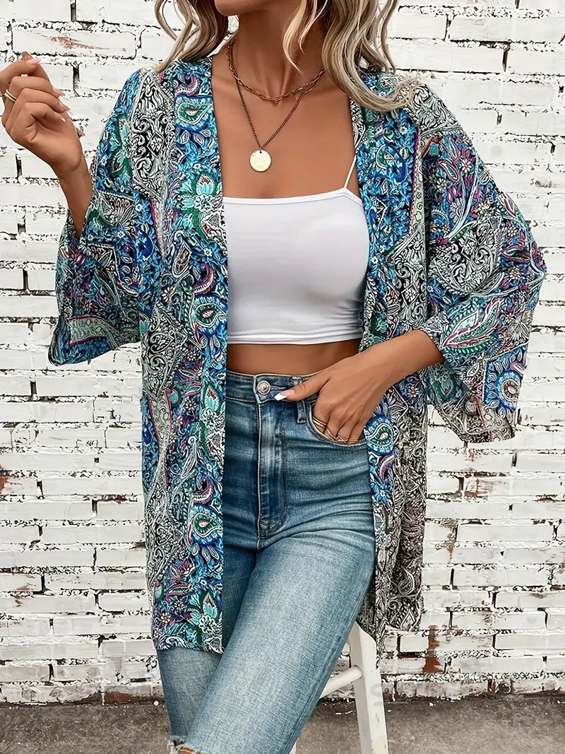 Kimono damskie bawełniane na lato – lekka narzutka boho z długim rękawem