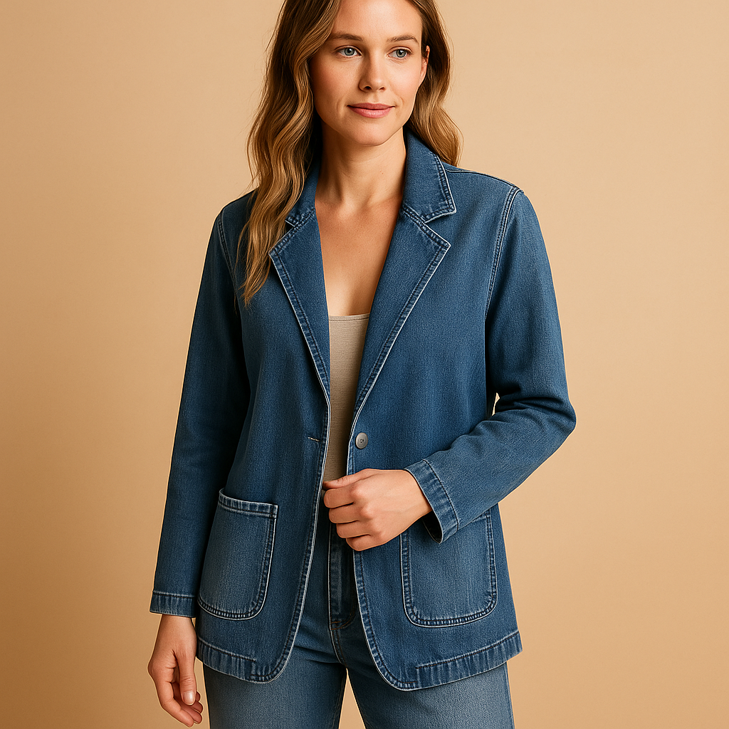 Żakiet damski jeansowy dopasowany denim na jesień marynarka casual do stylizacji
