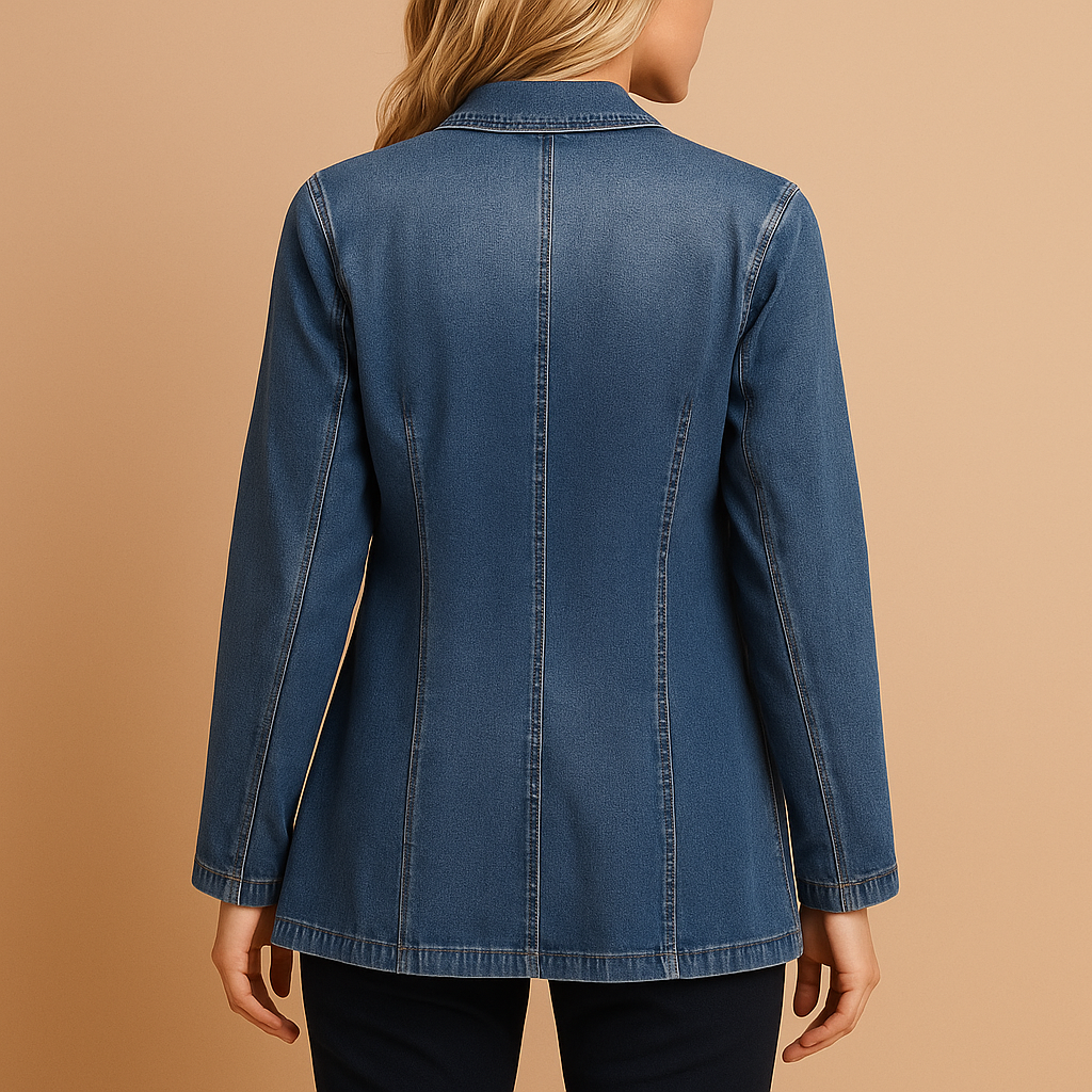 Żakiet damski jeansowy dopasowany denim na jesień marynarka casual do stylizacji