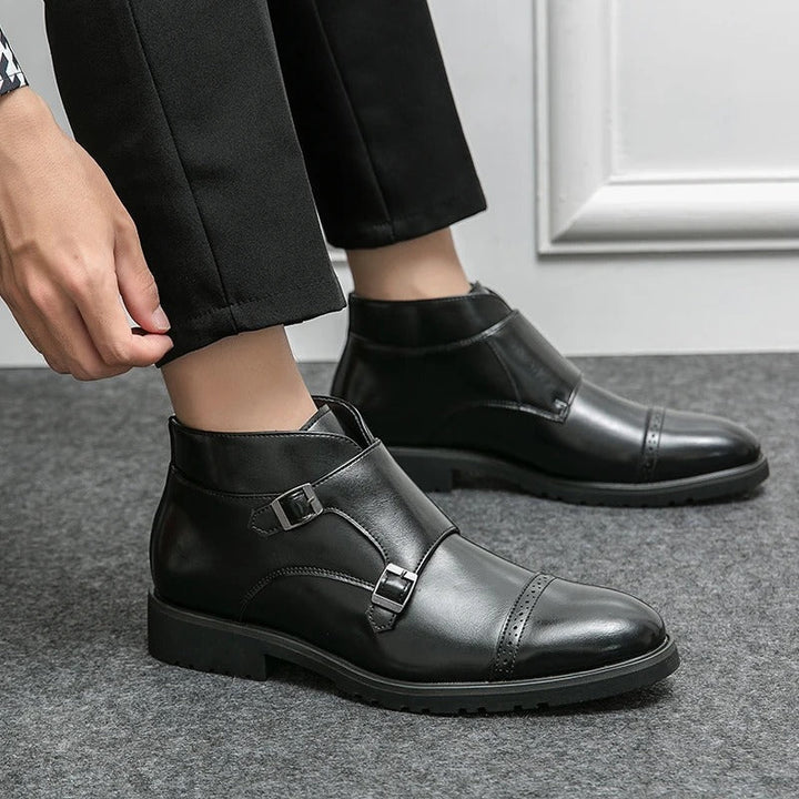 Botki męskie ze skóry ekologicznej z podwójną klamrą eleganckie buty za kostkę na jesień