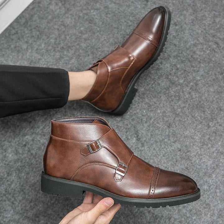 Botki męskie ze skóry ekologicznej z podwójną klamrą eleganckie buty za kostkę na jesień