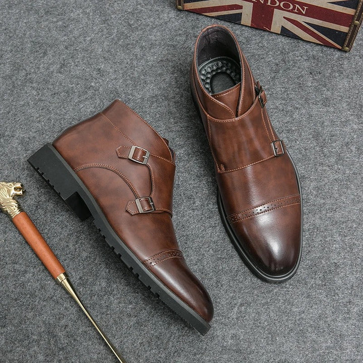 Botki męskie ze skóry ekologicznej z podwójną klamrą eleganckie buty za kostkę na jesień