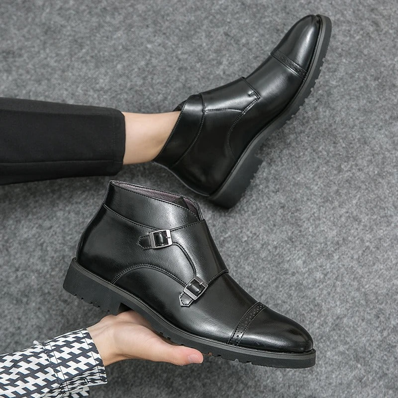 Botki męskie ze skóry ekologicznej z podwójną klamrą eleganckie buty za kostkę na jesień